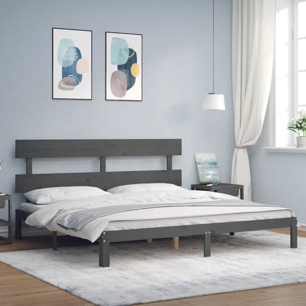 Cadre de lit sans matelas gris 200x200 cm bois massif de pin - XIOS