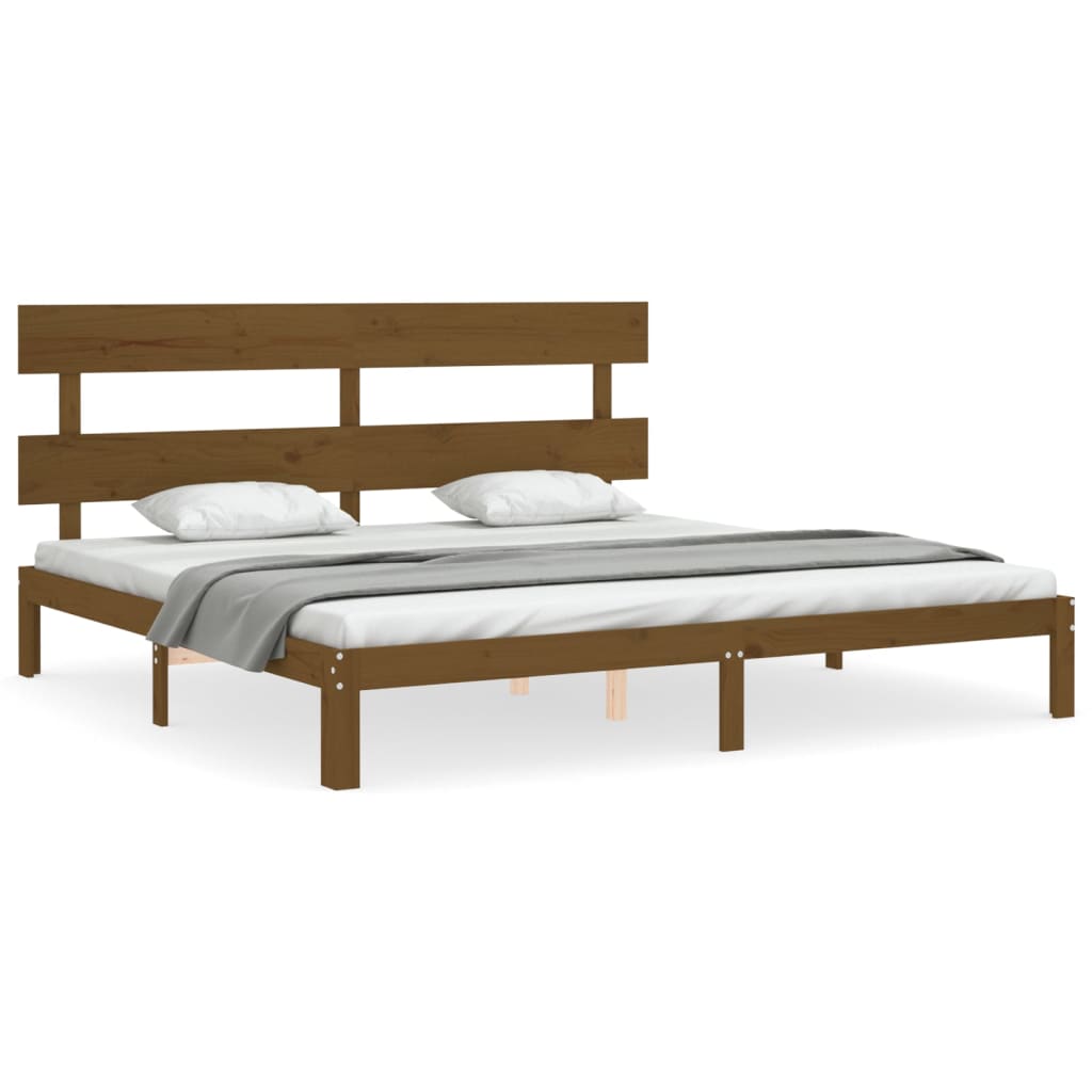 Cadre de lit sans matelas marron miel 200x200cm bois pin massif - XIOS