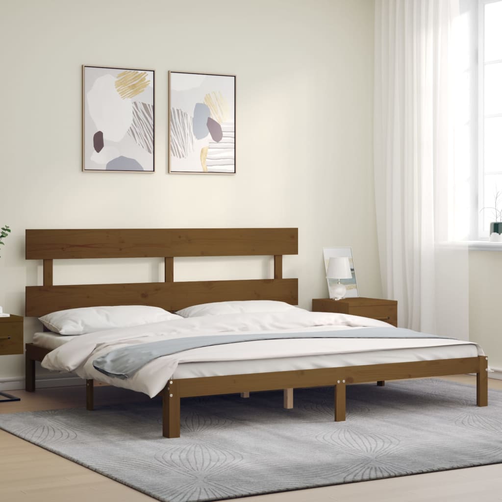 Cadre de lit sans matelas marron miel 200x200cm bois pin massif - XIOS
