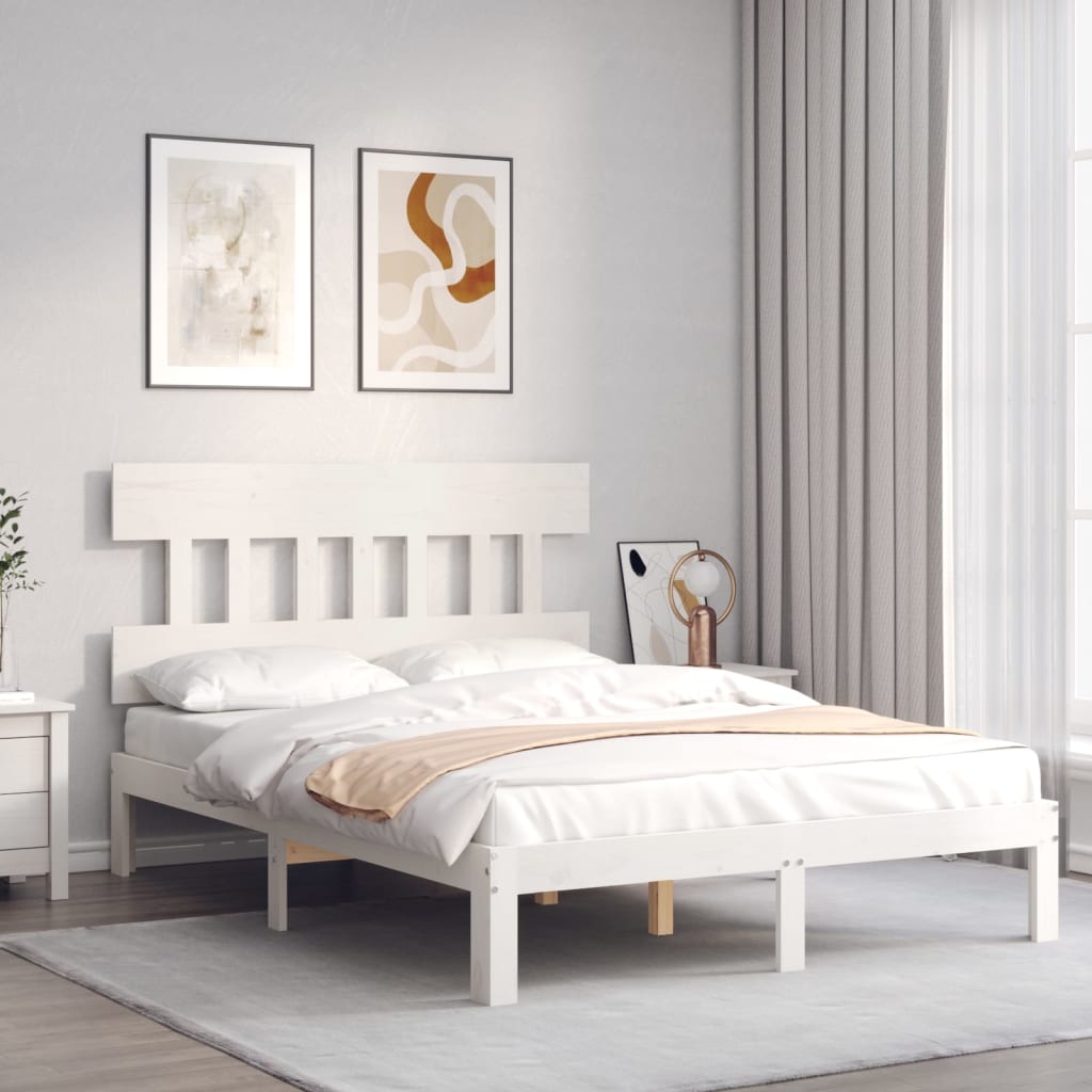 Cadre de lit sans matelas blanc bois de pin massif - XIOS