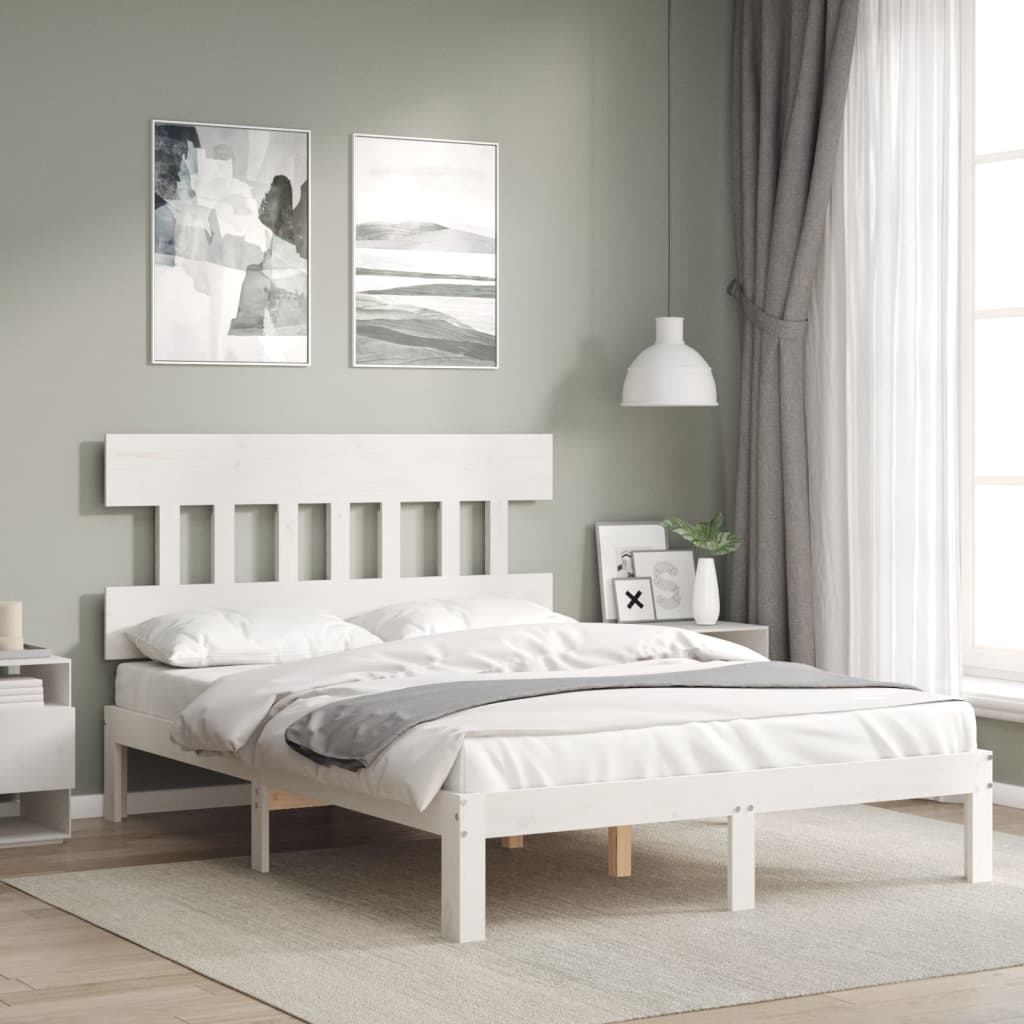 Cadre de lit sans matelas blanc bois de pin massif - XIOS