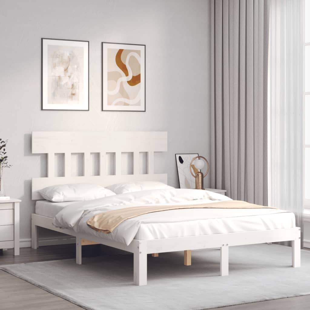 Cadre de lit sans matelas blanc 140x190 cm bois de pin massif - XIOS