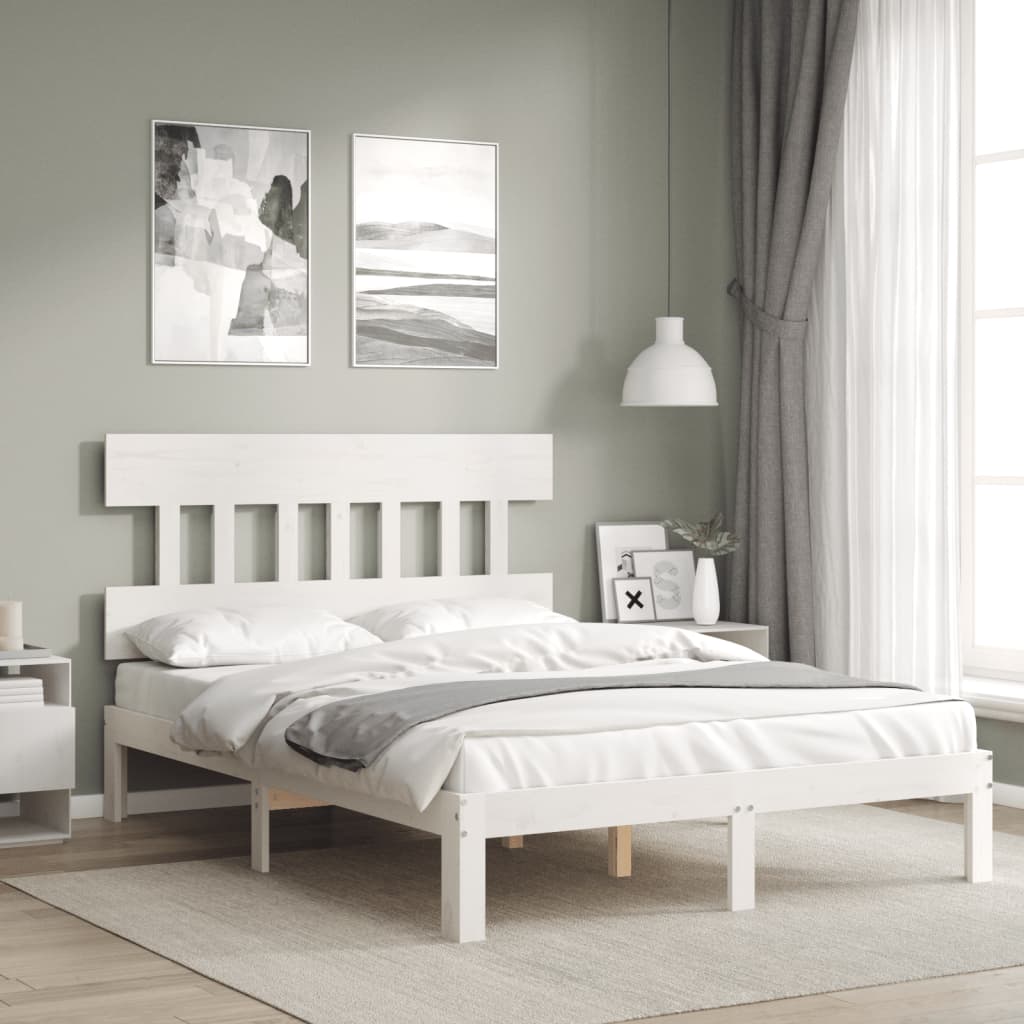 Cadre de lit sans matelas blanc 140x190 cm bois de pin massif - XIOS