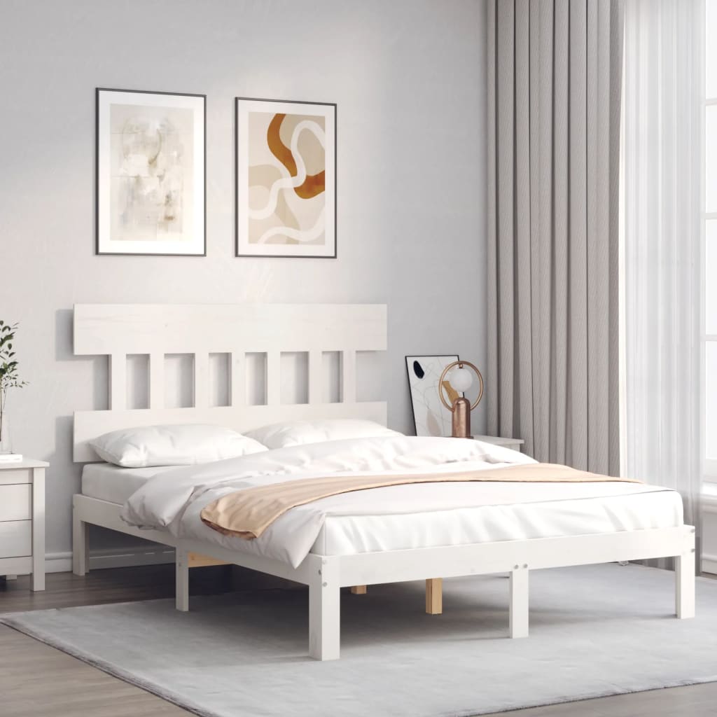 Cadre de lit sans matelas blanc 140x200 cm bois de pin massif - XIOS