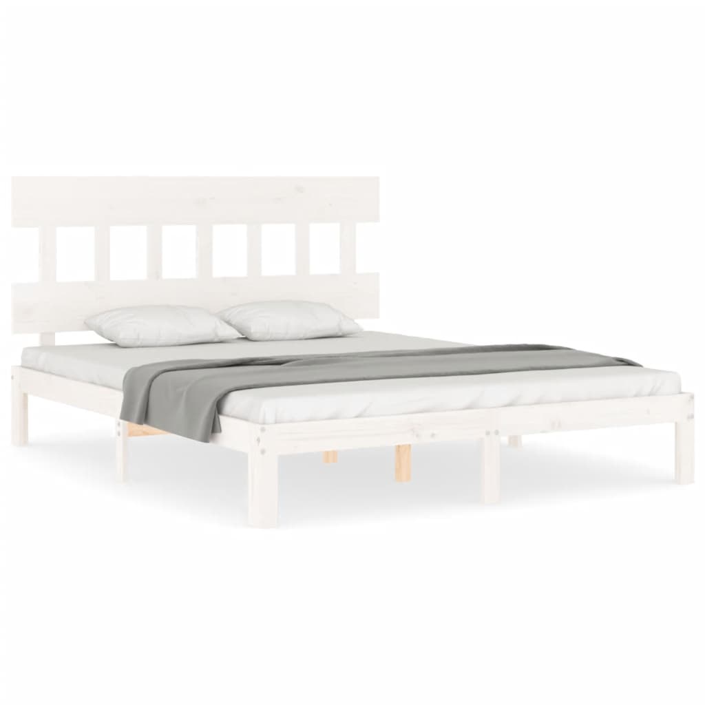 Cadre de lit sans matelas blanc 160x200 cm bois de pin massif - XIOS