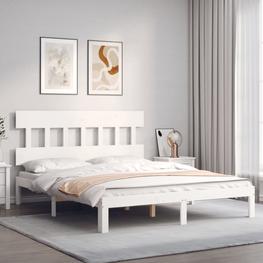 Cadre de lit sans matelas blanc 160x200 cm bois de pin massif - XIOS