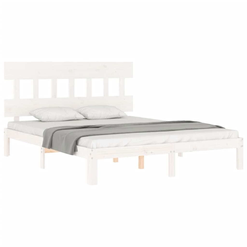 Cadre de lit sans matelas blanc 160x200 cm bois de pin massif - XIOS