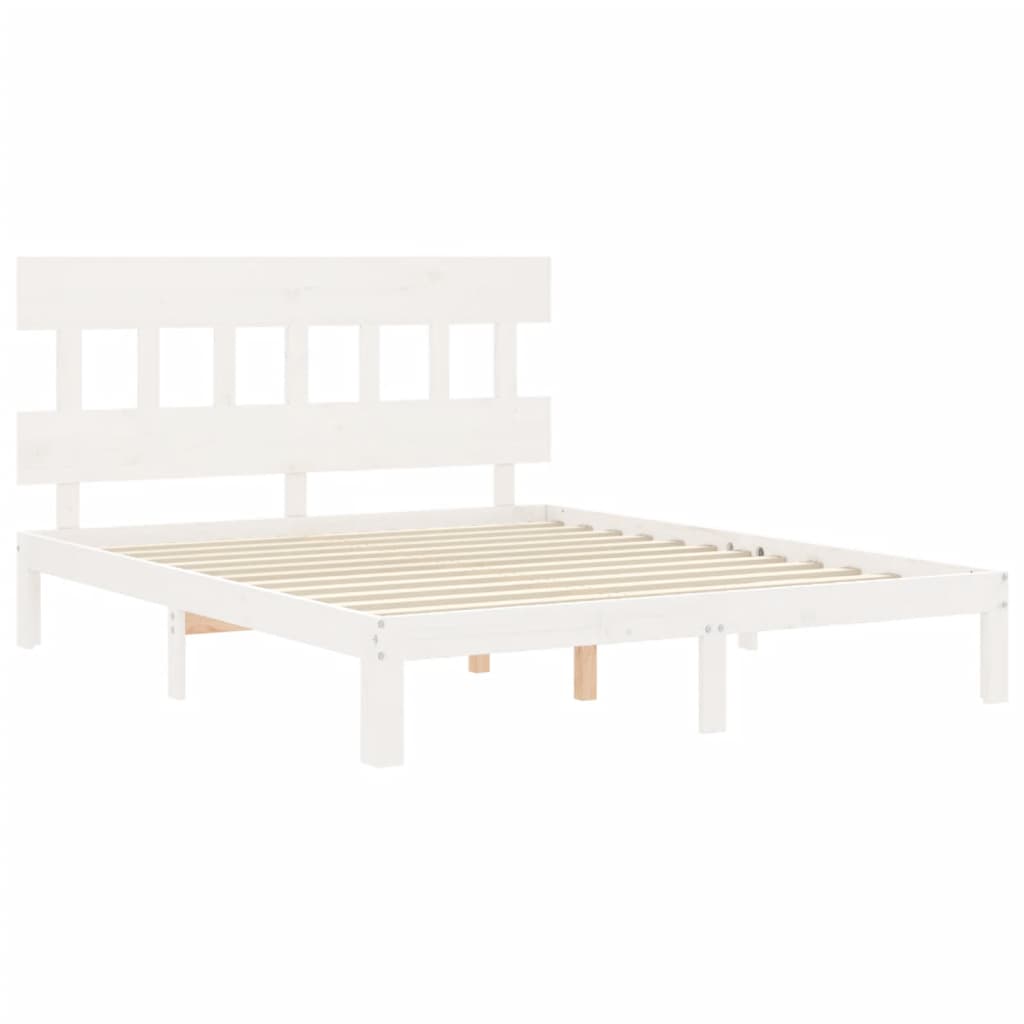 Cadre de lit sans matelas blanc 160x200 cm bois de pin massif - XIOS