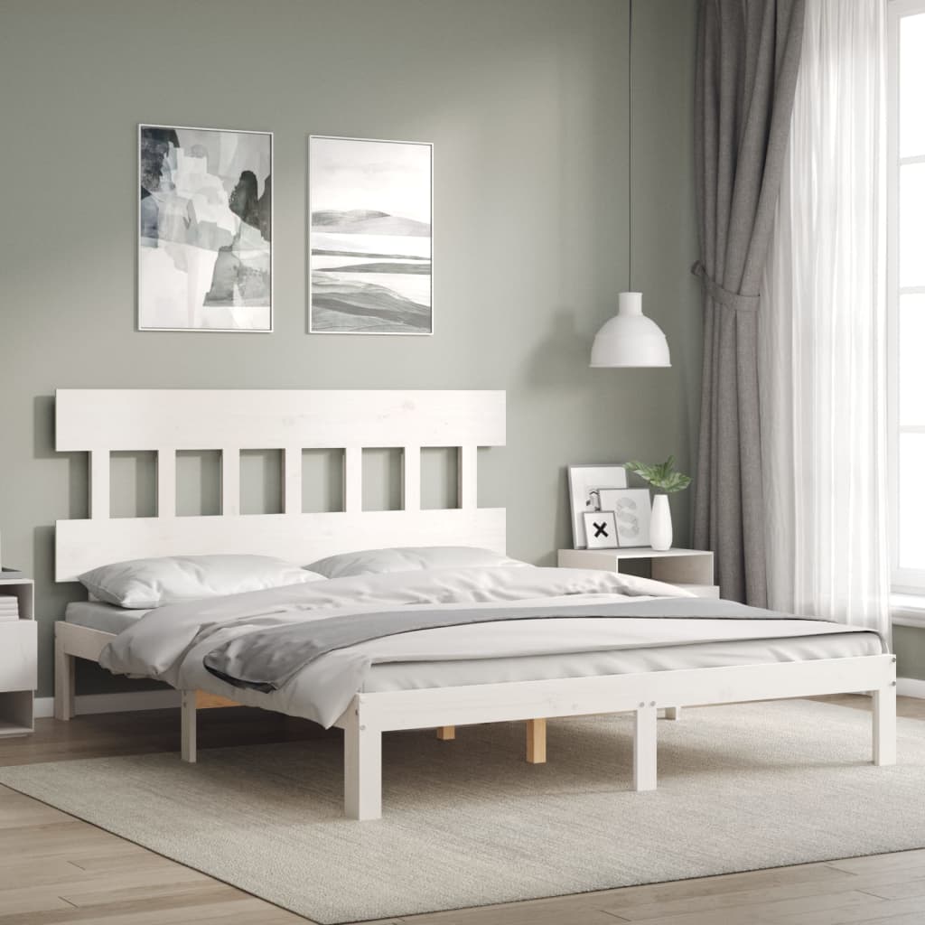Cadre de lit sans matelas blanc 160x200 cm bois de pin massif - XIOS