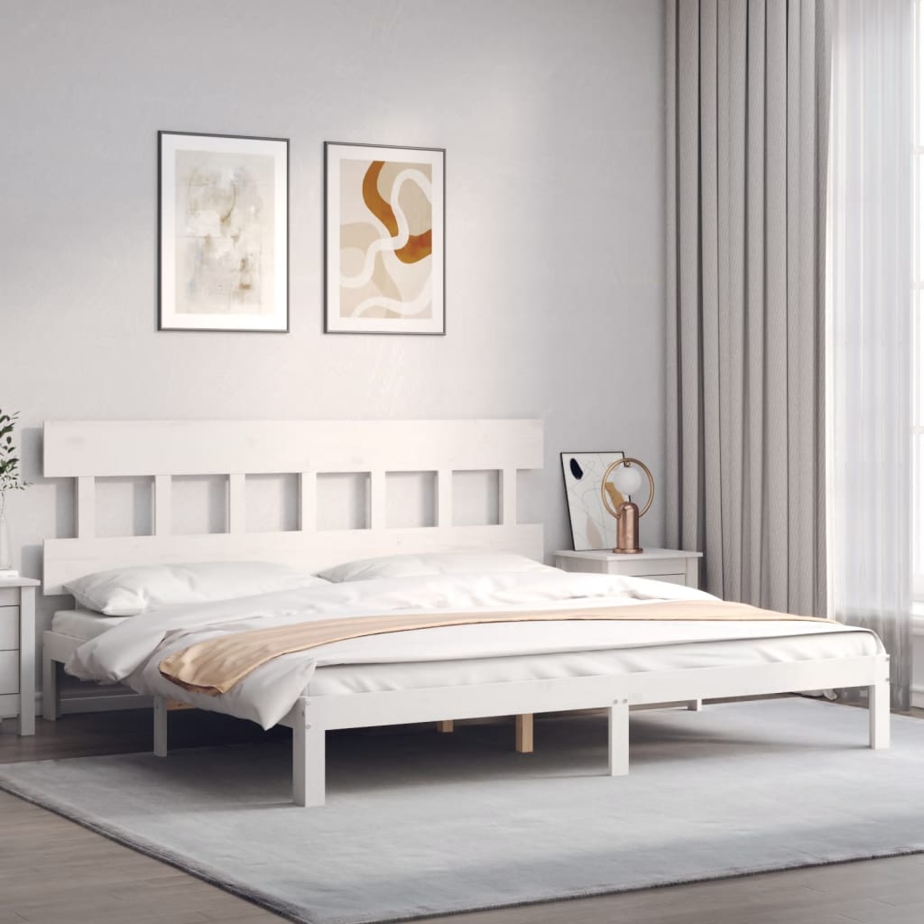 Cadre de lit sans matelas blanc 200x200 cm bois massif de pin - XIOS