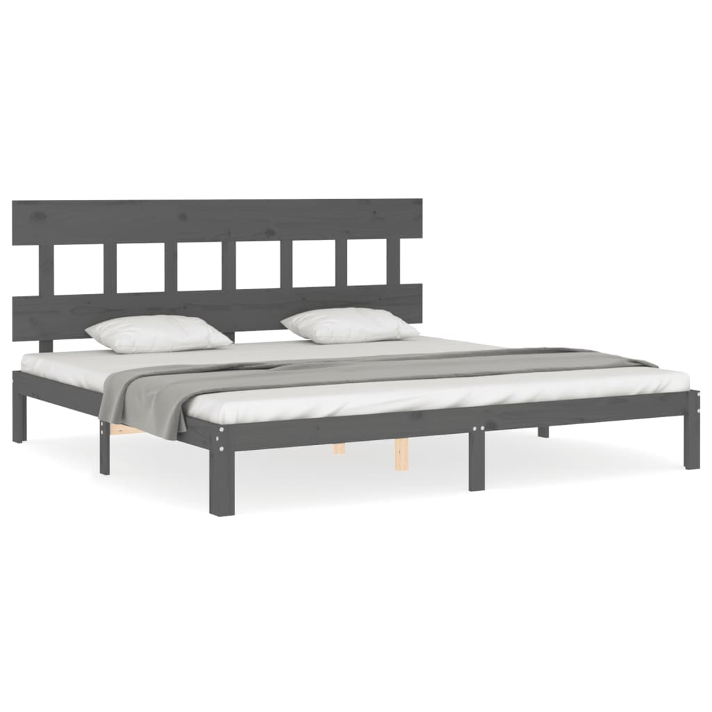 Cadre de lit sans matelas gris 200x200 cm bois massif de pin - XIOS