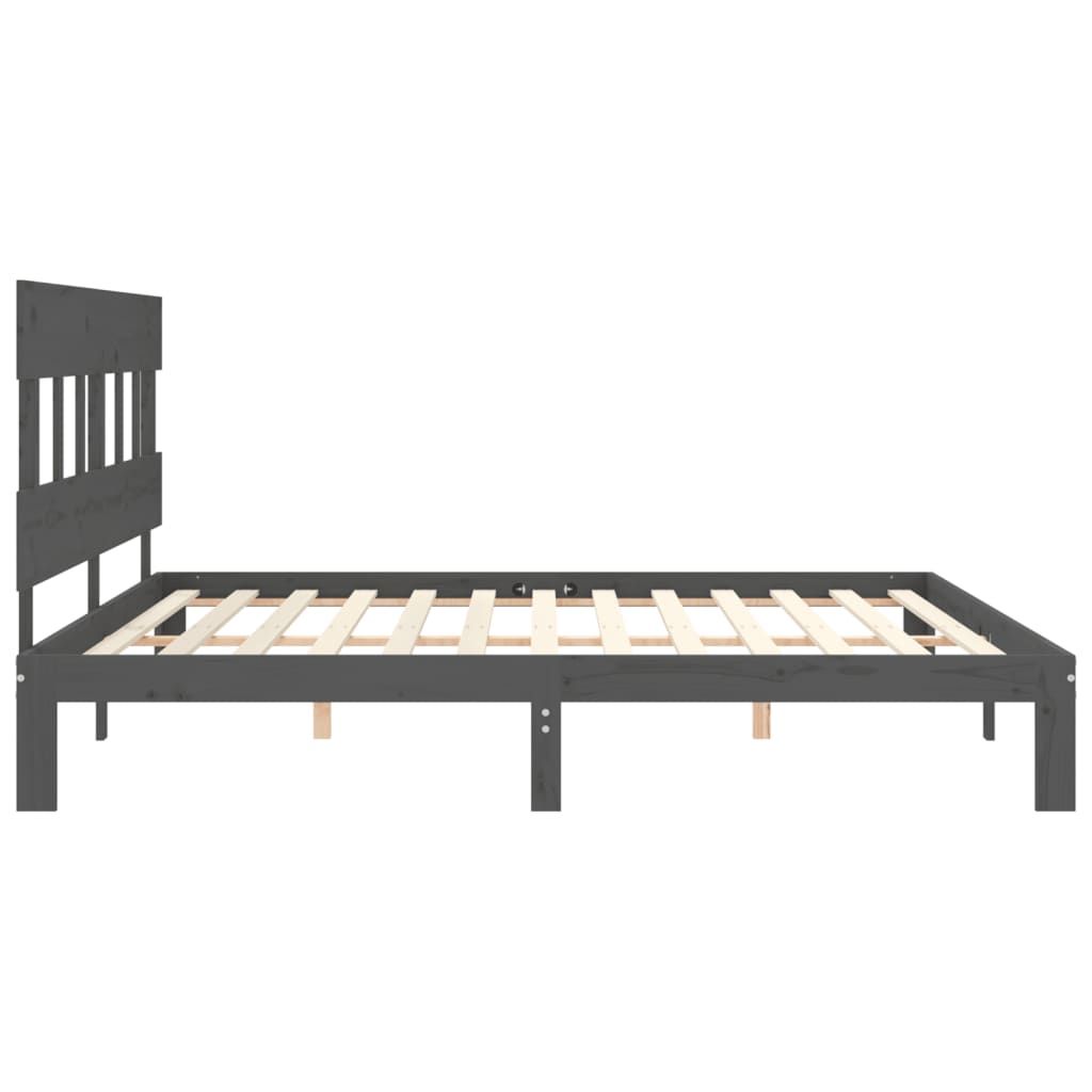 Cadre de lit sans matelas gris 200x200 cm bois massif de pin - XIOS