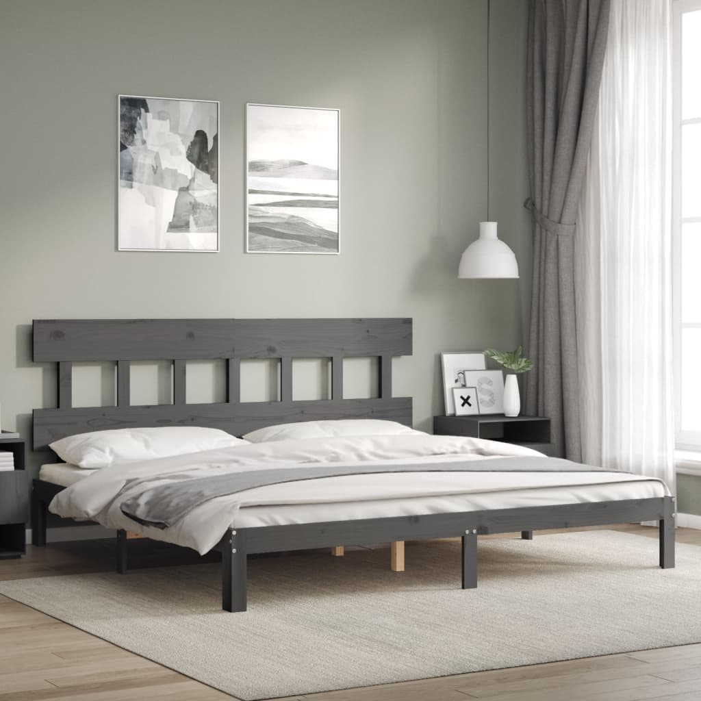 Cadre de lit sans matelas gris 200x200 cm bois massif de pin - XIOS