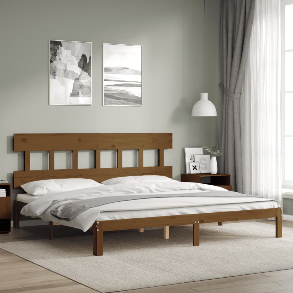 Cadre de lit sans matelas marron miel 200x200cm bois pin massif - XIOS