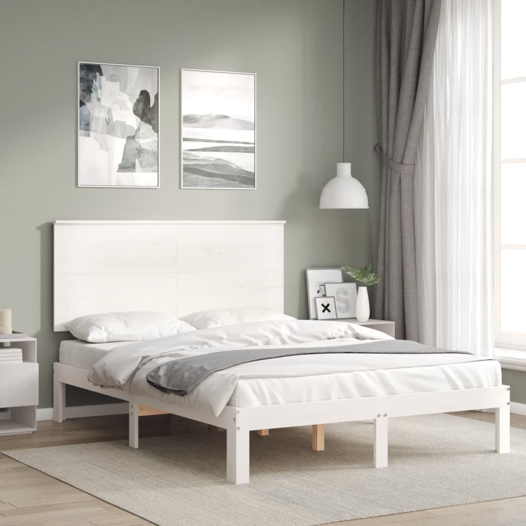 Cadre de lit sans matelas blanc 140x190 cm bois de pin massif - XIOS