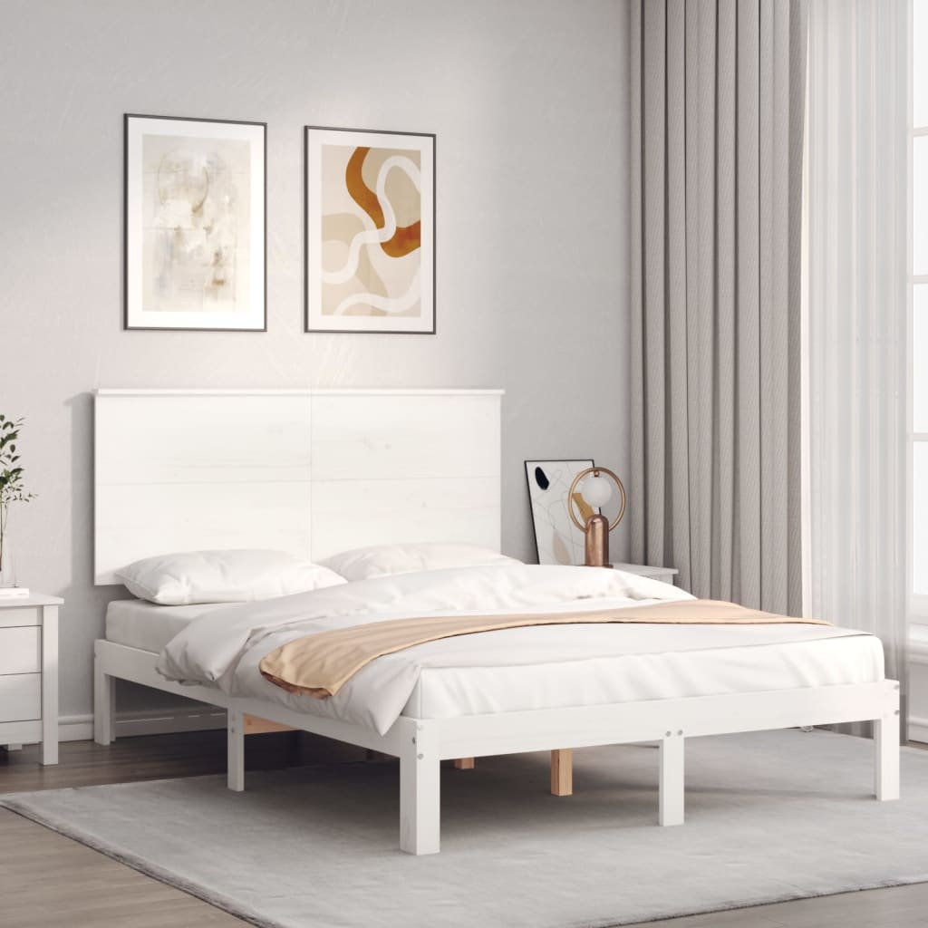 Cadre de lit sans matelas blanc 140x200 cm bois de pin massif - XIOS