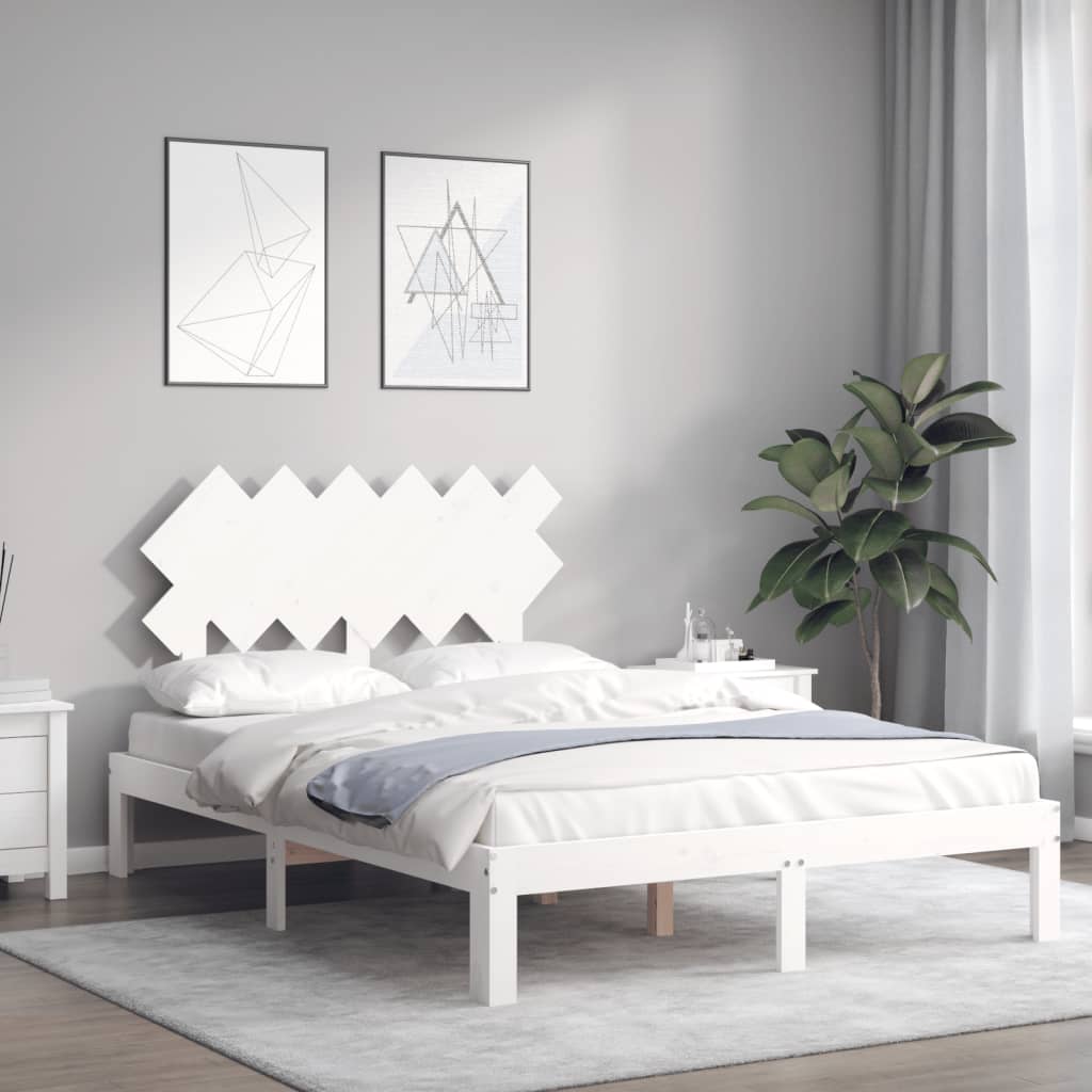 Cadre de lit sans matelas blanc bois de pin massif - XIOS