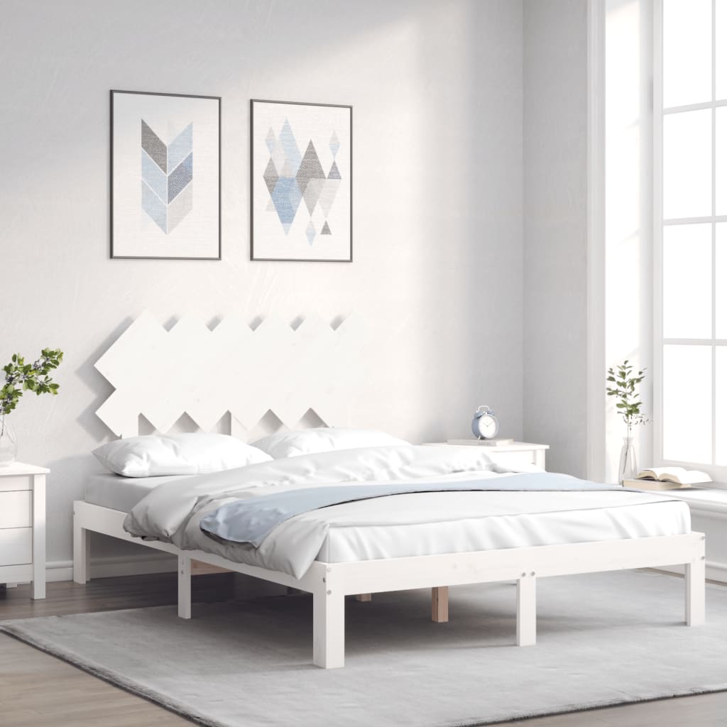 Cadre de lit sans matelas blanc bois de pin massif - XIOS