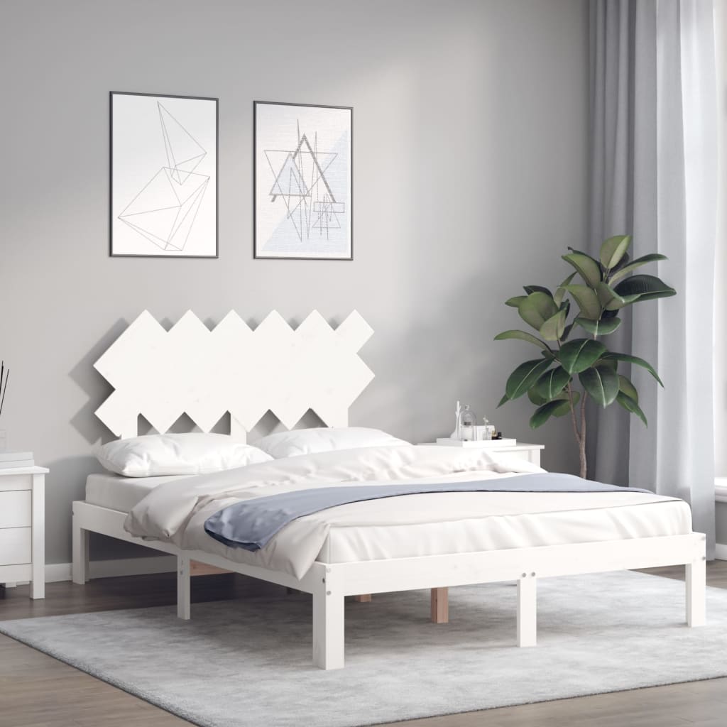 Cadre de lit sans matelas blanc bois de pin massif - XIOS