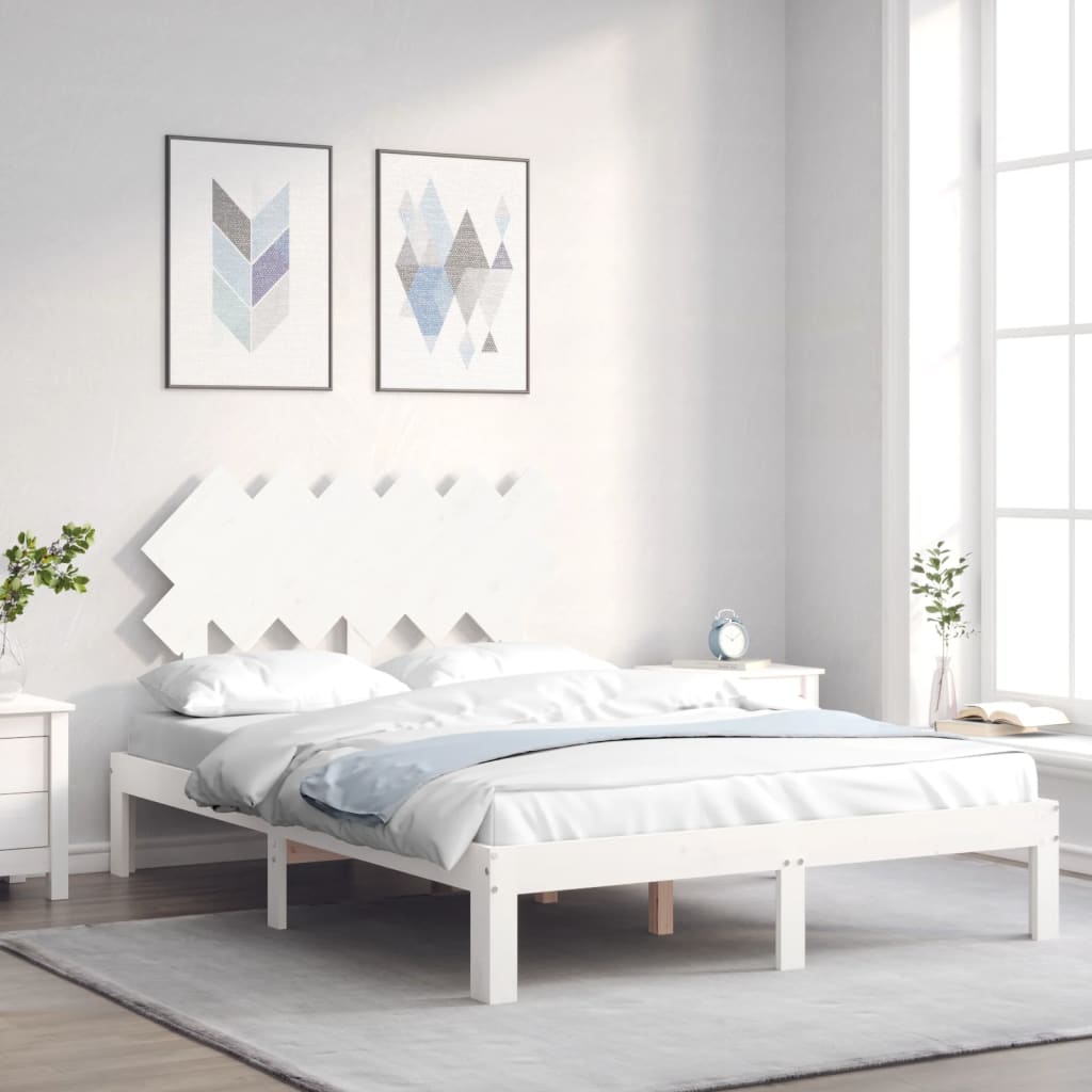 Cadre de lit sans matelas blanc bois de pin massif - XIOS