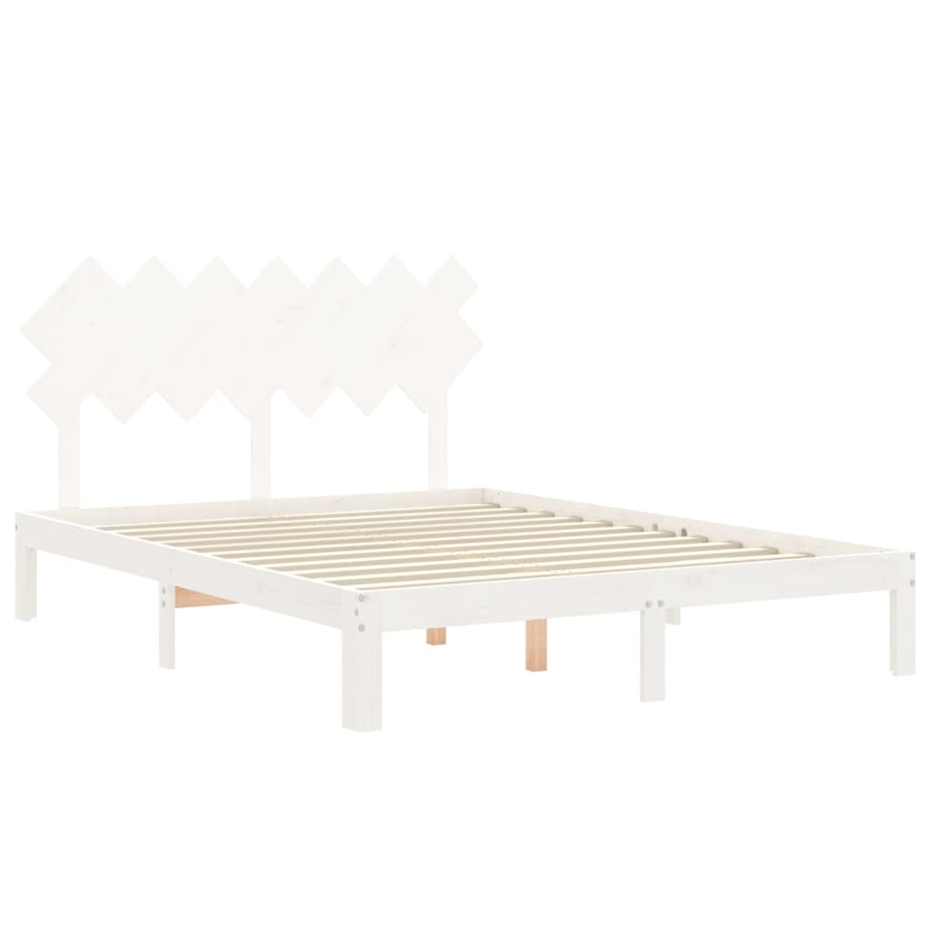 Cadre de lit sans matelas blanc 140x190 cm bois de pin massif - XIOS