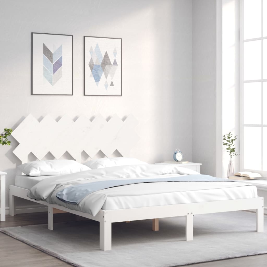 Cadre de lit sans matelas blanc 140x190 cm bois de pin massif - XIOS