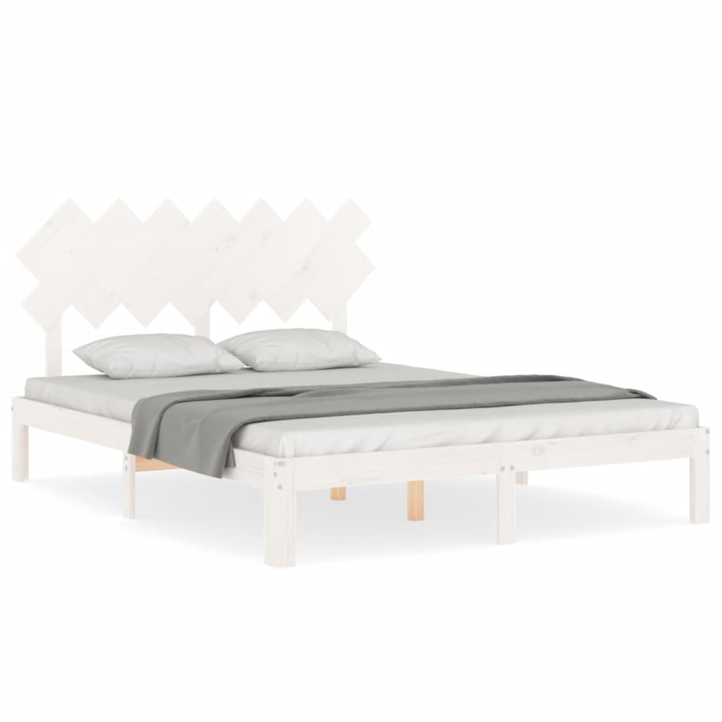 Cadre de lit sans matelas blanc 140x200 cm bois de pin massif - XIOS