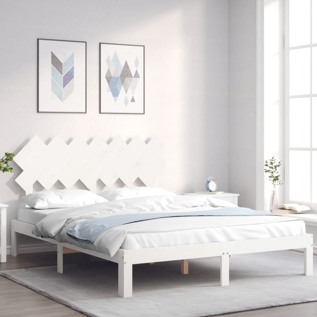 Cadre de lit sans matelas blanc 140x200 cm bois de pin massif - XIOS