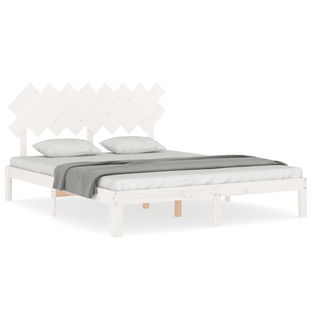 Cadre de lit sans matelas blanc 160x200 cm bois de pin massif - XIOS