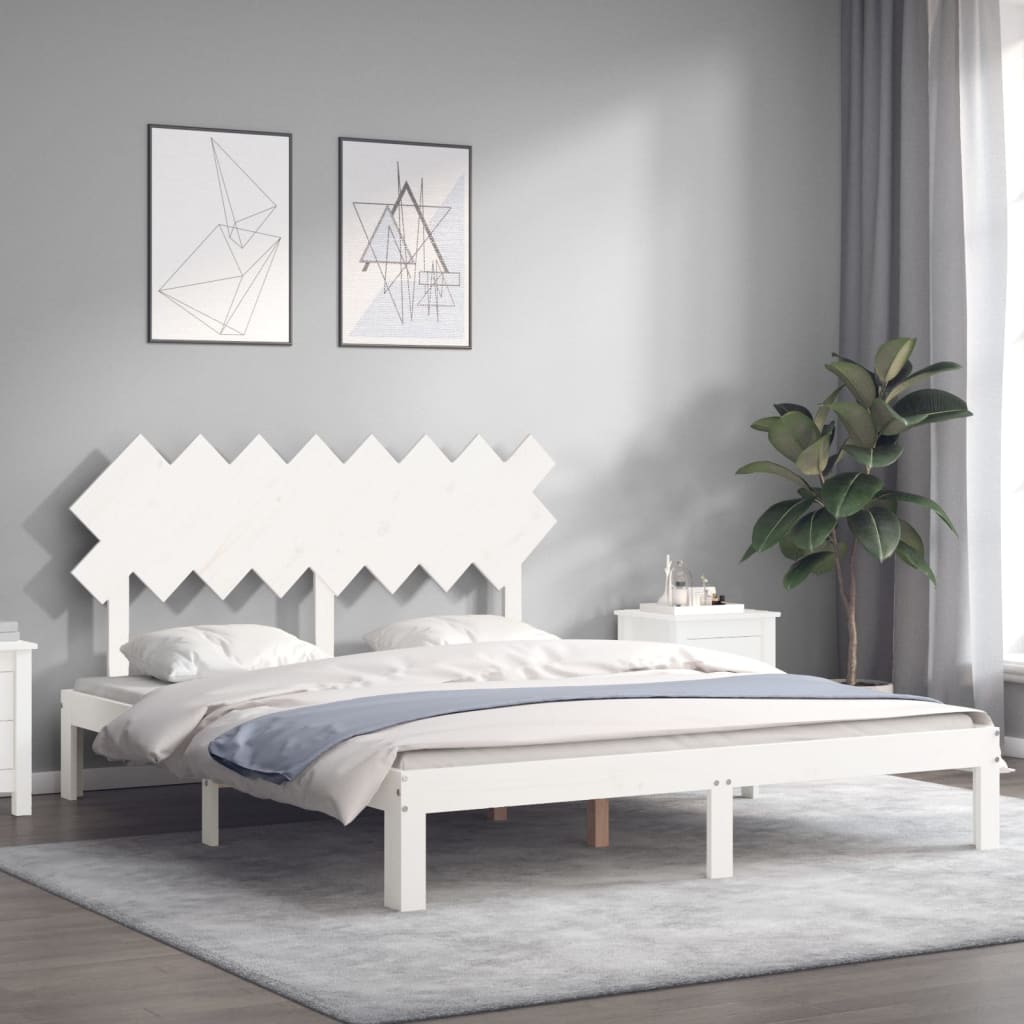 Cadre de lit sans matelas blanc 160x200 cm bois de pin massif - XIOS