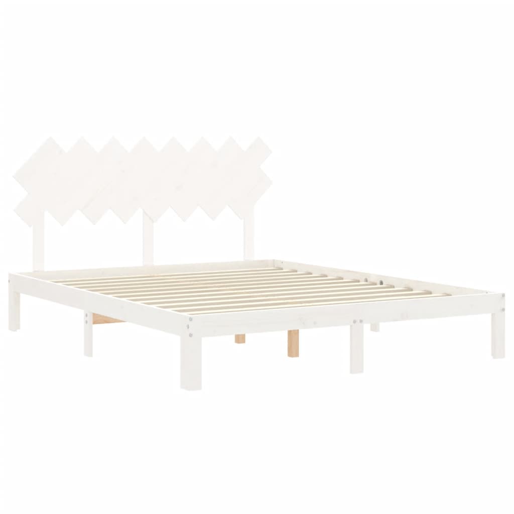 Cadre de lit sans matelas blanc 160x200 cm bois de pin massif - XIOS