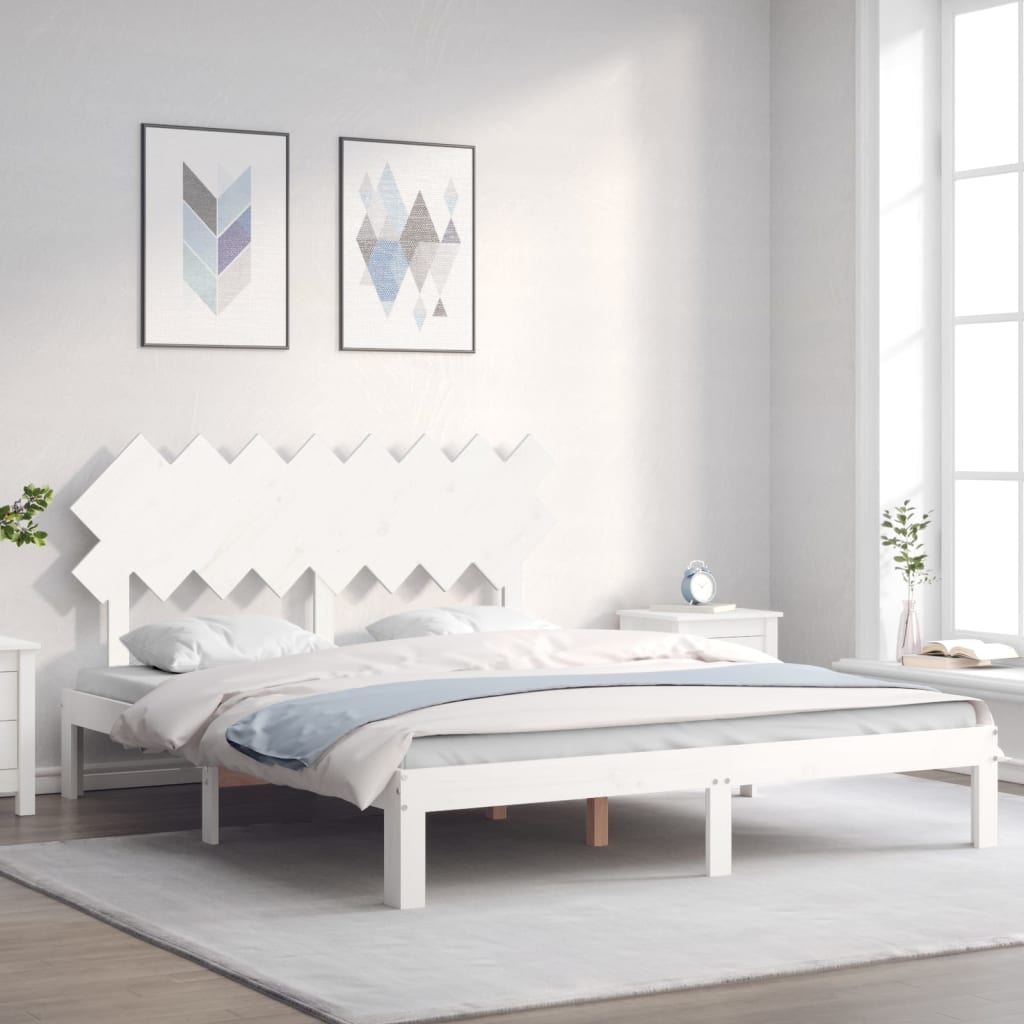 Cadre de lit sans matelas blanc 160x200 cm bois de pin massif - XIOS
