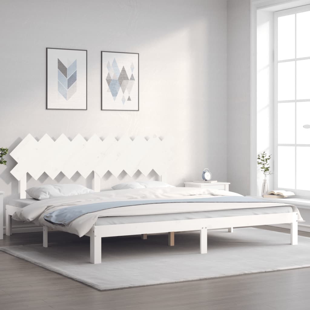 Cadre de lit sans matelas blanc 200x200 cm bois massif de pin - XIOS