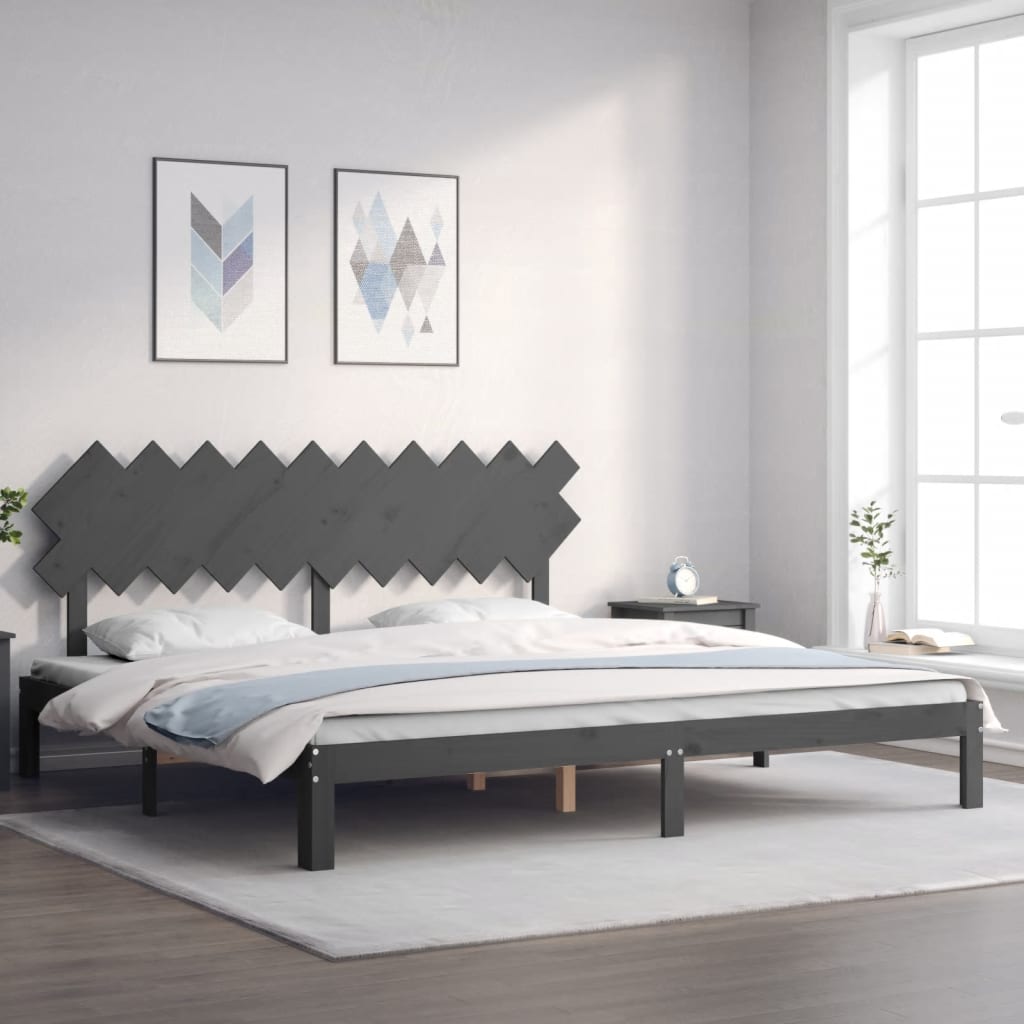 Cadre de lit sans matelas gris 200x200 cm bois massif de pin - XIOS