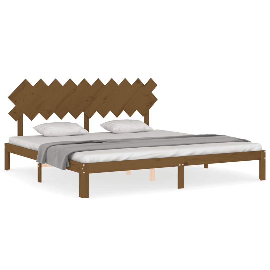 Cadre de lit sans matelas marron miel 200x200cm bois pin massif - XIOS