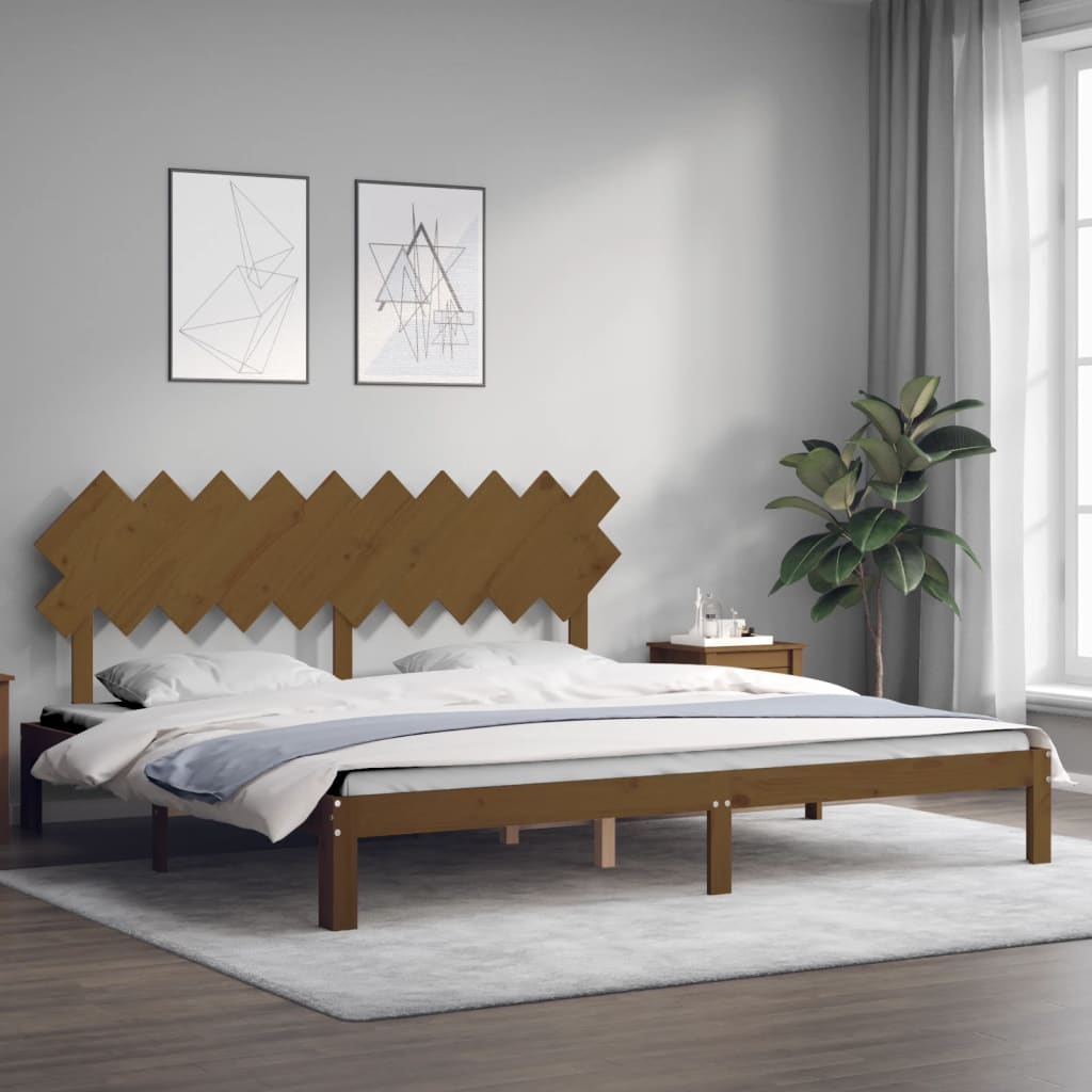 Cadre de lit sans matelas marron miel 200x200cm bois pin massif - XIOS