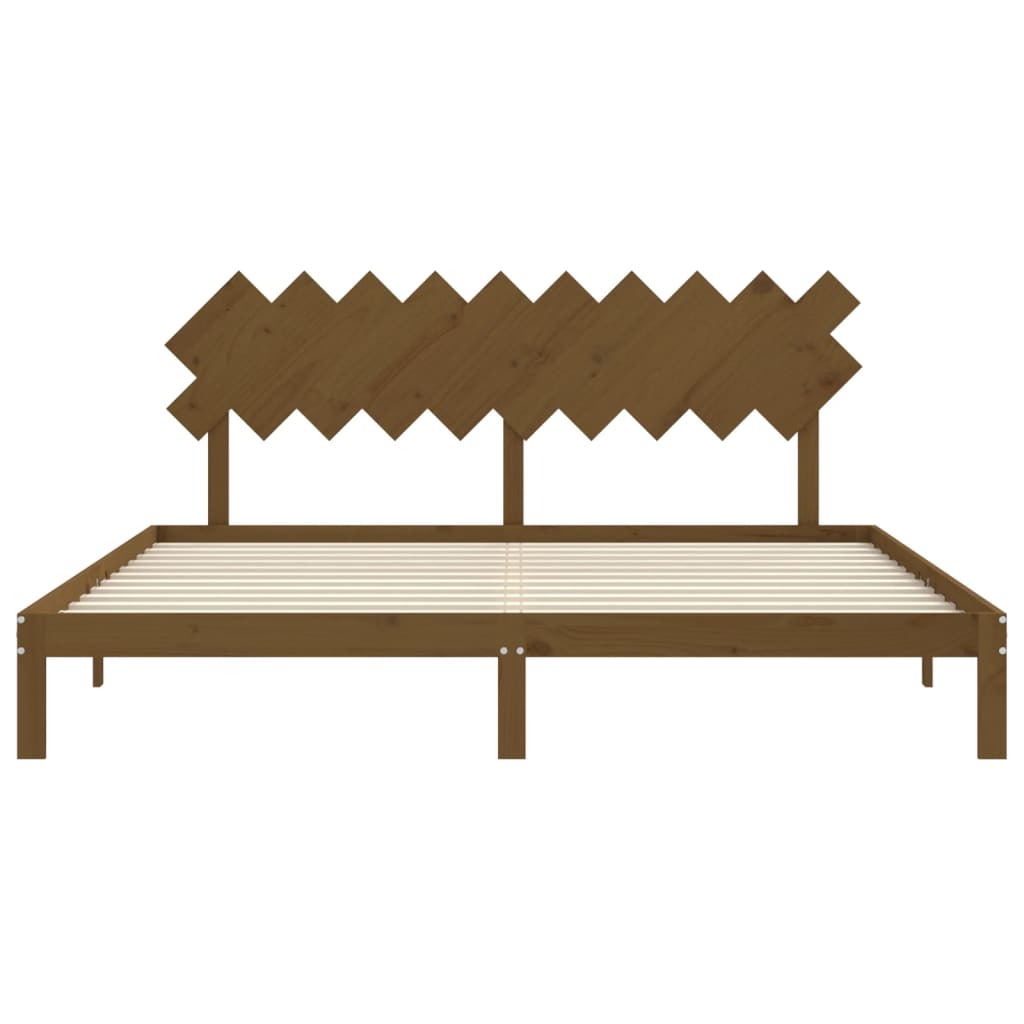 Cadre de lit sans matelas marron miel 200x200cm bois pin massif - XIOS