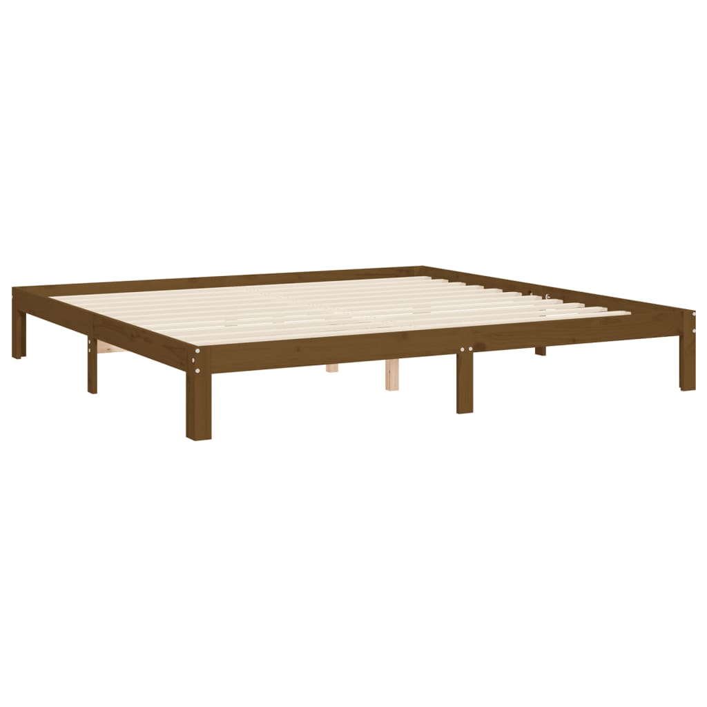Cadre de lit sans matelas marron miel 200x200cm bois pin massif - XIOS