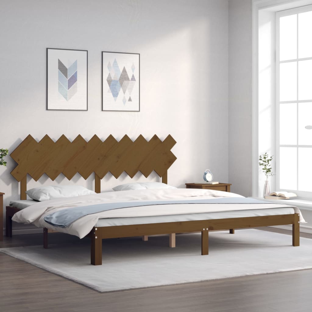 Cadre de lit sans matelas marron miel 200x200cm bois pin massif - XIOS