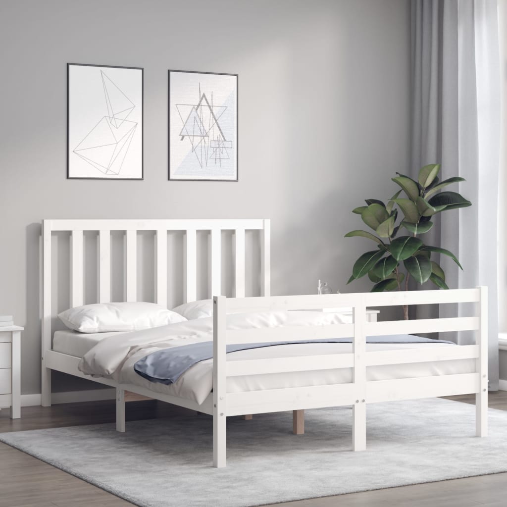 Cadre de lit sans matelas blanc 140x190 cm bois de pin massif - XIOS