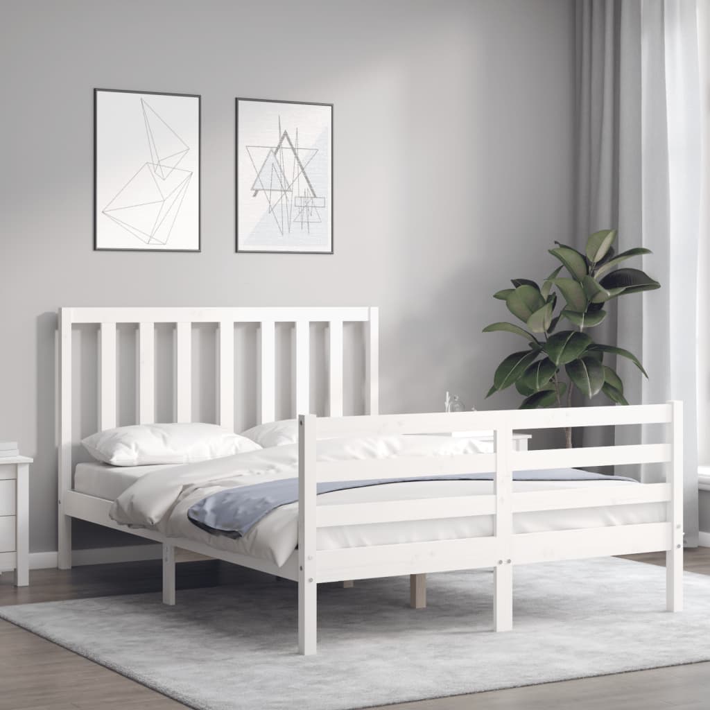 Cadre de lit sans matelas blanc 140x200 cm bois de pin massif - XIOS
