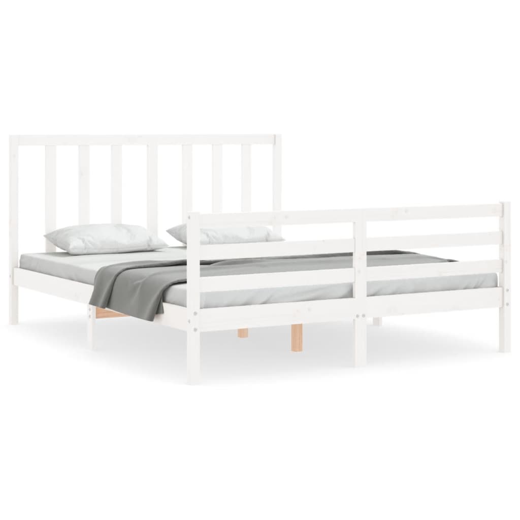 Cadre de lit sans matelas blanc 160x200 cm bois de pin massif - XIOS