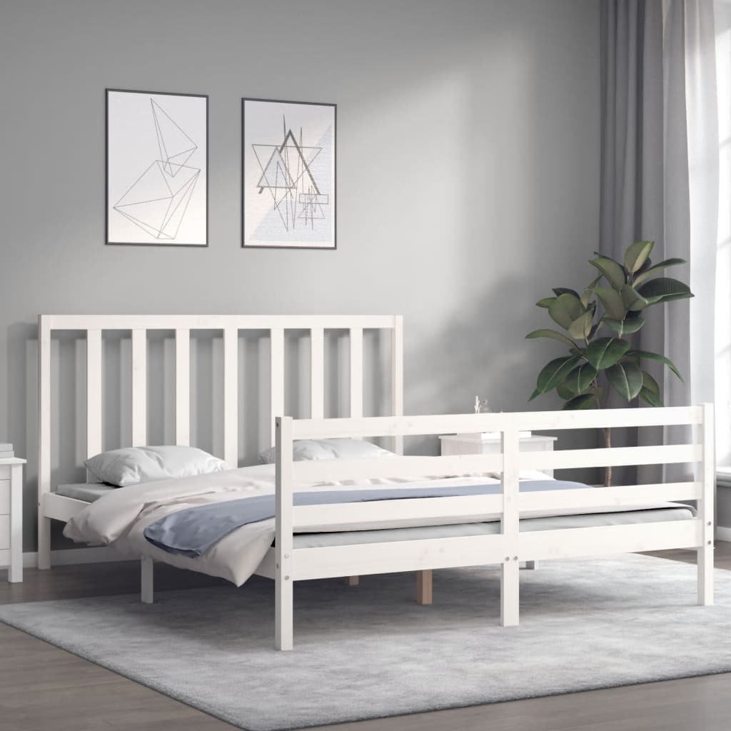 Cadre de lit sans matelas blanc 160x200 cm bois de pin massif - XIOS