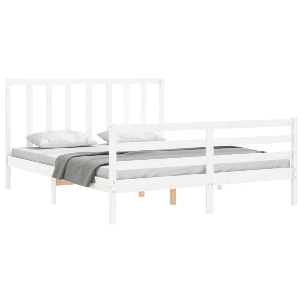 Cadre de lit sans matelas blanc 160x200 cm bois de pin massif - XIOS