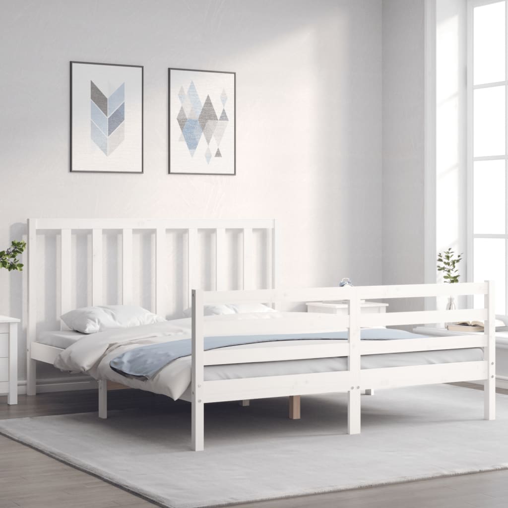 Cadre de lit sans matelas blanc 160x200 cm bois de pin massif - XIOS