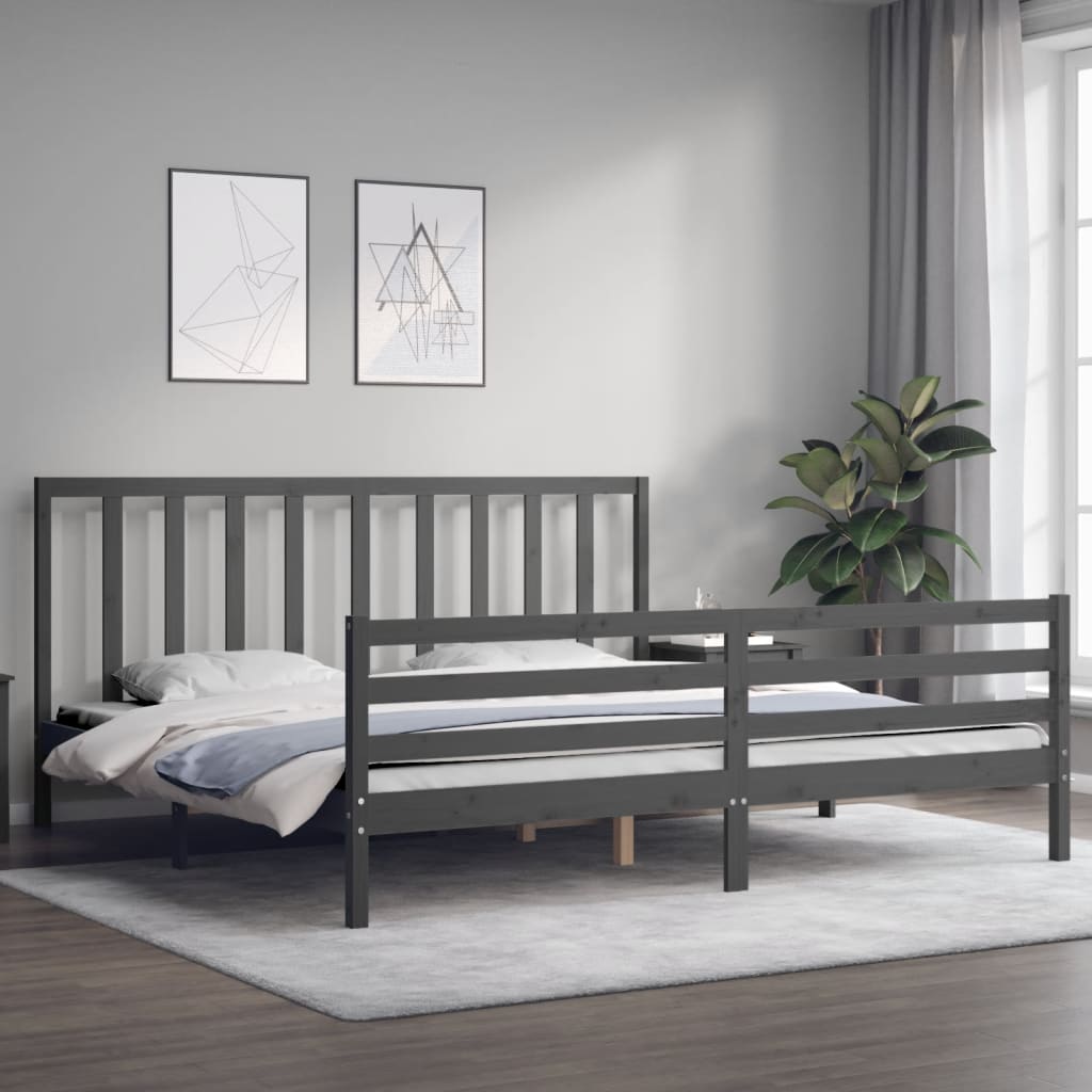 Cadre de lit sans matelas gris 200x200 cm bois massif de pin - XIOS