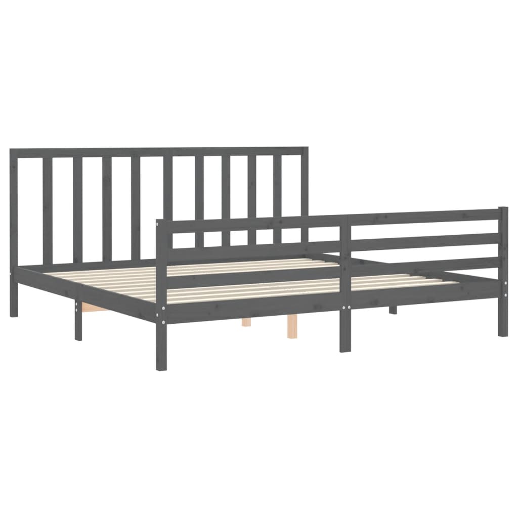 Cadre de lit sans matelas gris 200x200 cm bois massif de pin - XIOS
