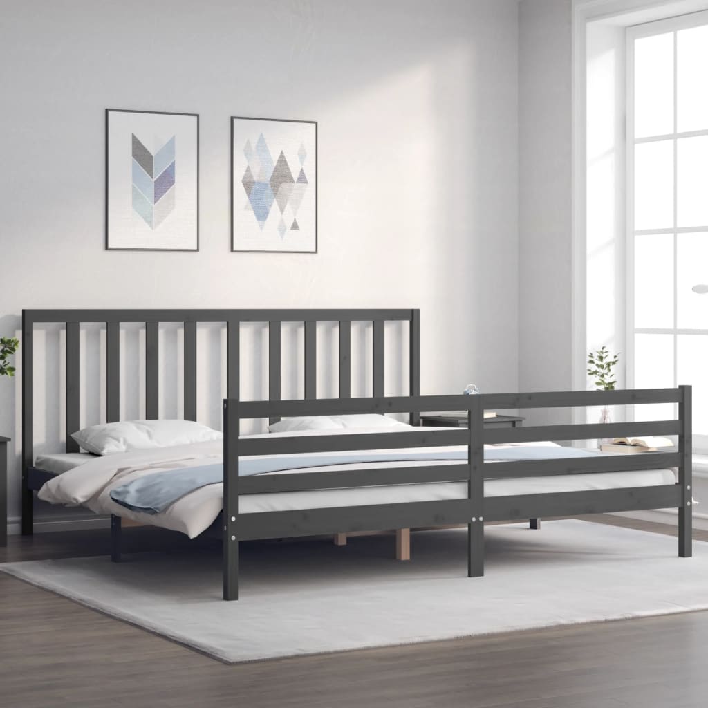 Cadre de lit sans matelas gris 200x200 cm bois massif de pin - XIOS
