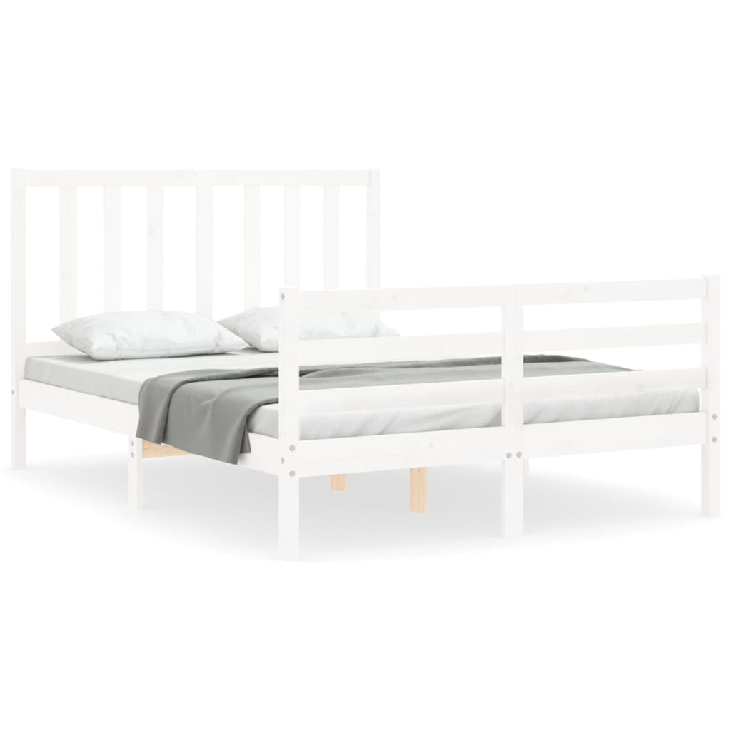 Cadre de lit sans matelas blanc 140x190 cm bois de pin massif - XIOS