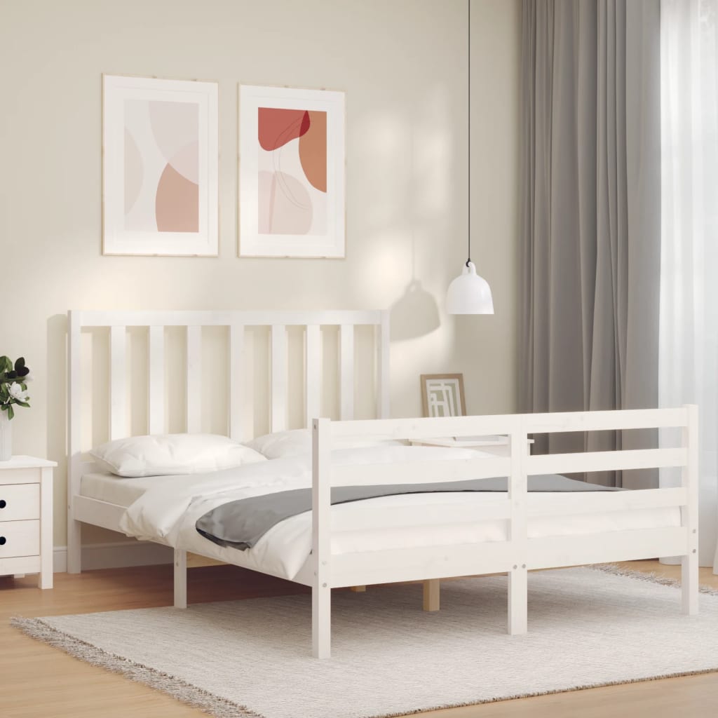 Cadre de lit sans matelas blanc 140x190 cm bois de pin massif - XIOS